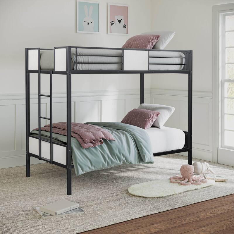 Furniture of America Jown Modern Two-Tone Metal Bunk Bed with Attached Side Ladder