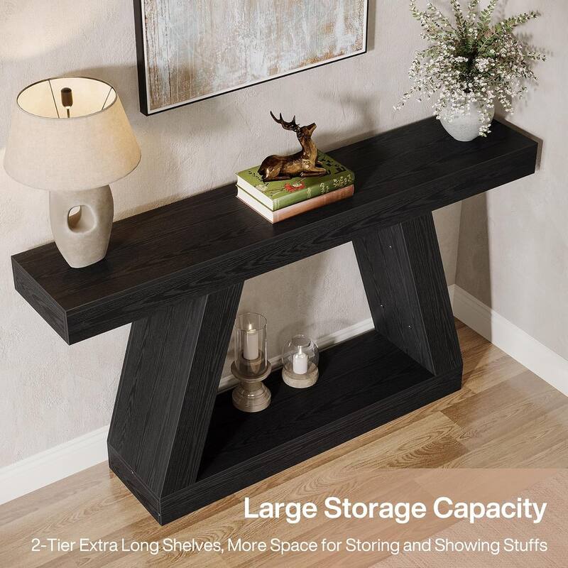 55-Inch Wooden Console Table with Storage, Farmhouse Sofa Table Entryway Table for Hallway, Living Room