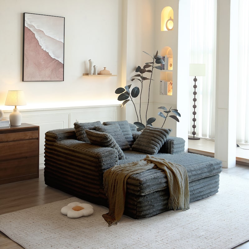 Chaise Lounge Indoor, Upholstered Sofa Bed with Throw Pillows and Armrests, Sleeper Chair- Plush Chair Bed for Living Ro