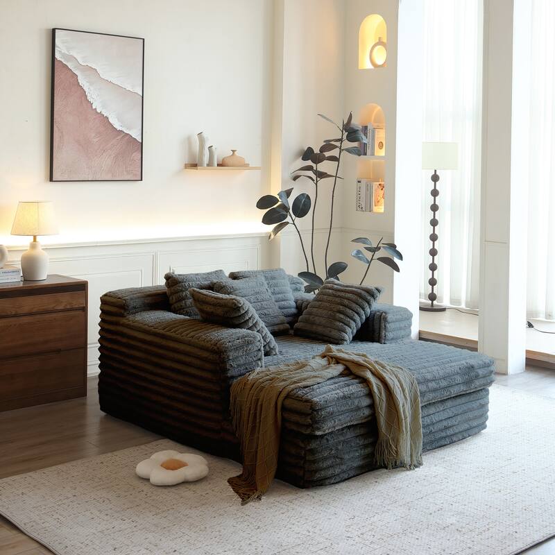 Chaise Lounge Upholstered Sofa Bed with Throw Pillows