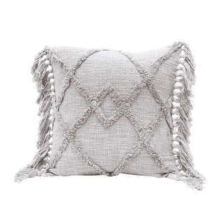Cotton Blend Pillow with Tufted Pattern & Tassels, Grey