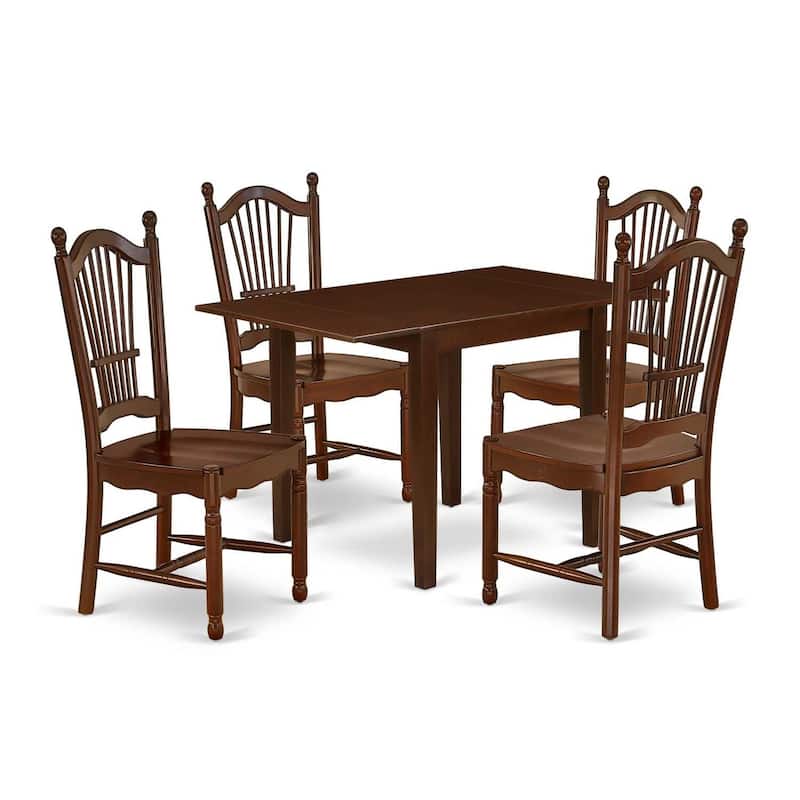 HomeStock 5-Pc Mahogany Finish Solid Wood Top - Dining Room Set - Seats 4