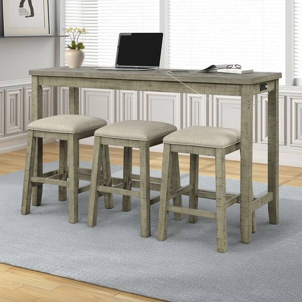 4 Pieces Counter Height Table with Fabric Padded Stools and Socket ...