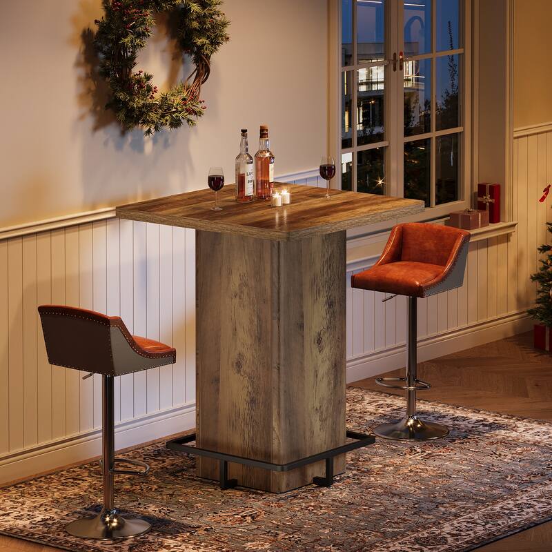 39.37" High Wooden Square Bar Table with Metal Footrest, Black