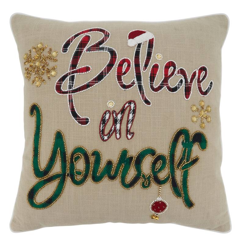 Down-Filled Christmas Throw Pillow With Believe in Yourself Design