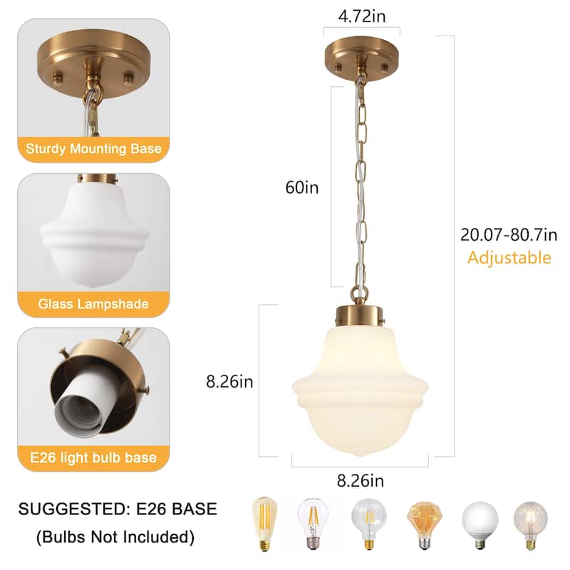 1-Light Pendant Light with Glass Shade