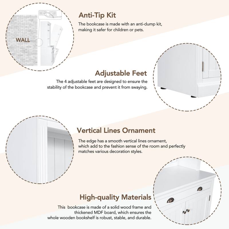 83.4"Tall Bookshelf with LED Lighting, Modern Bookcase with 2 Doors and 1 Drawer,Storage Bookcase with Open Shelves