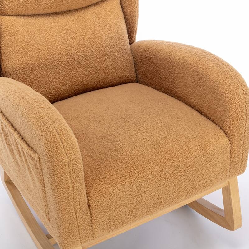 Modern Teddy Fabric Rocking Chair With Packet Wood Leg