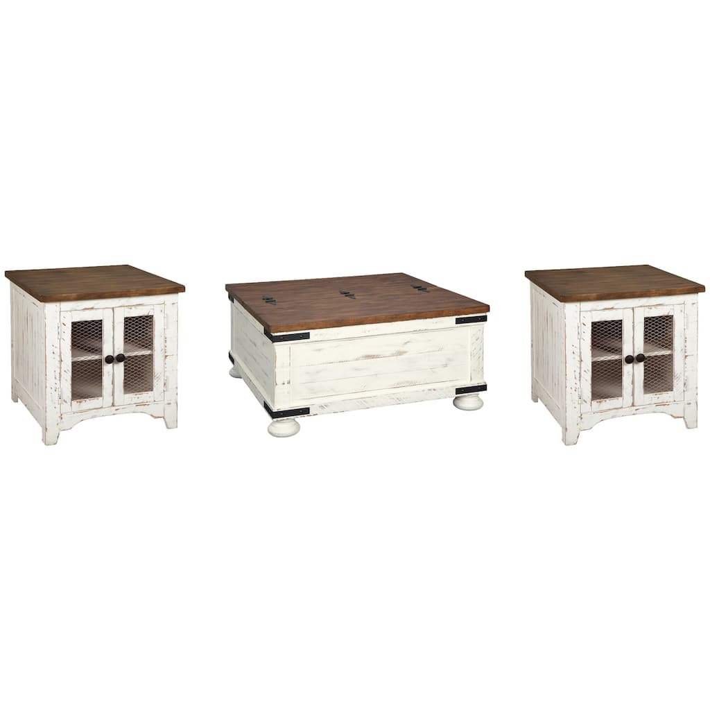 Signature Design by Ashley Wystfield Brown/White Coffee Table with 2 End Tables - 36" W x 36" D x 18" H