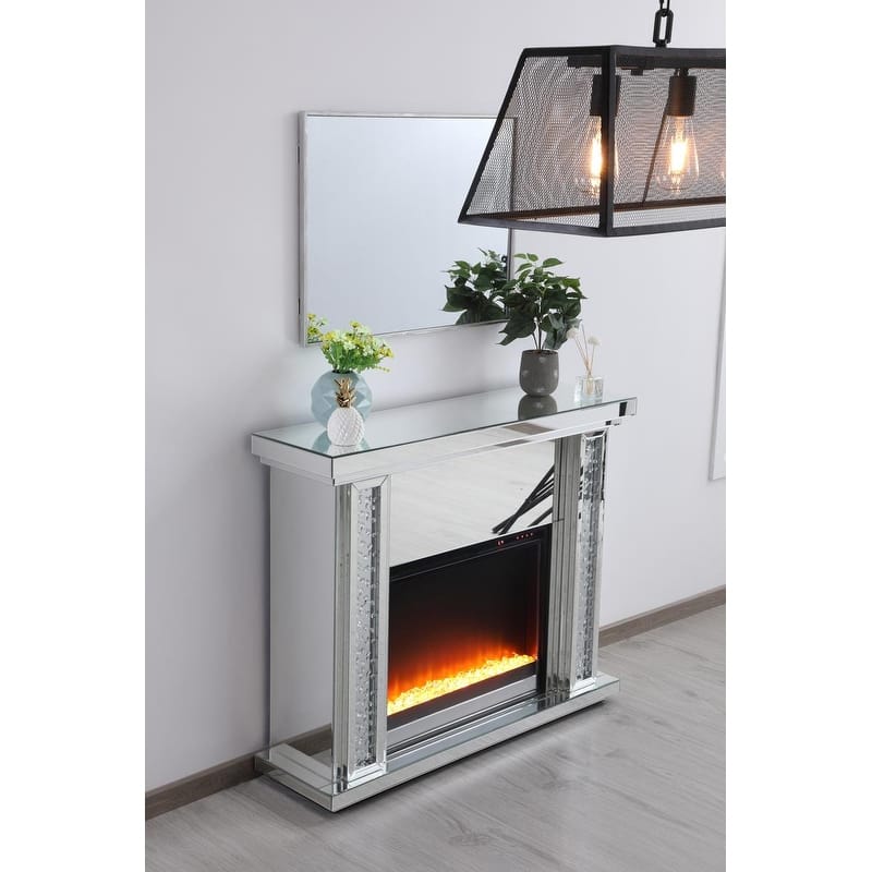 Crystal Mirrored 47.5-inch Fireplace Mantle - N/A