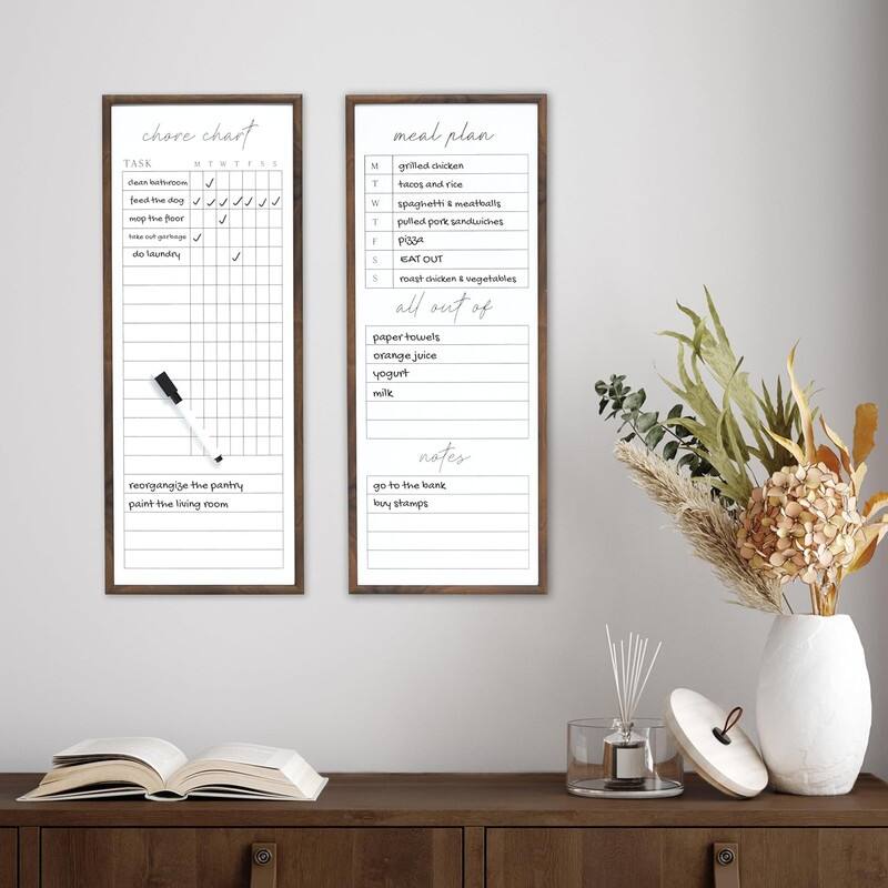 Sheffield Home Set of Two Family Planner Dry Erase Boards Featuring, Shopping List, Weekly Meal Planner and Notes, 9x21 Inch