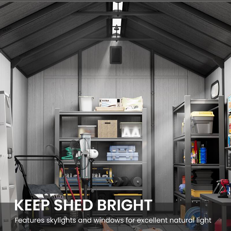 8' x 8' / 8' x 10'/ 8' x 12' Outdoor Resin Storage Shed with Lockable Doors and Air Vents for Garden