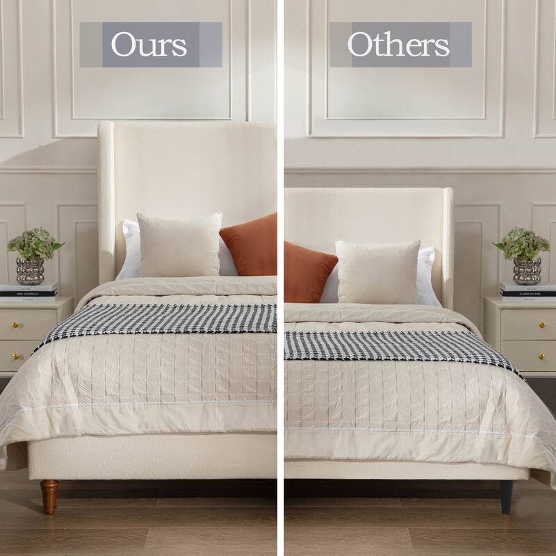 Elegant Upholstered Bed with Wingbacks and No Box Spring for Relaxing