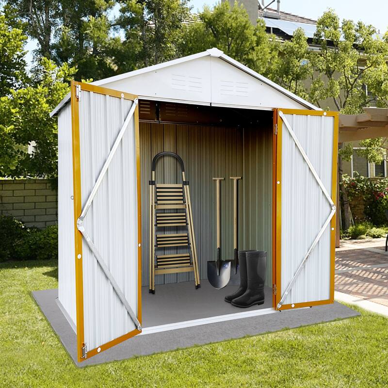 GDFStudio - Harper Mitchell Outdoor Storage Shed 4FTx6FT Apex Roof with Sliding Doors - White