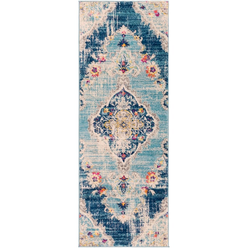Livabliss Vintage Floransa Medallion Area Rug - 2'7" x 7'3" - Blue