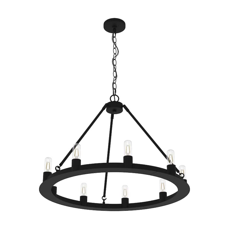 Hunter 30" Saddlewood 9-Light Chandelier - Dining Room, Entry - Farmhouse, Industrial, Wagon Wheel