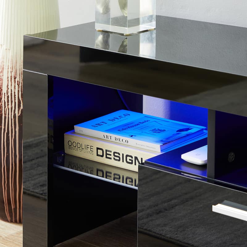 Modern TV Stand with 16-Color LED Lights, Remote Control, Strong Cabinet Support, Fits 65-Inch TVs