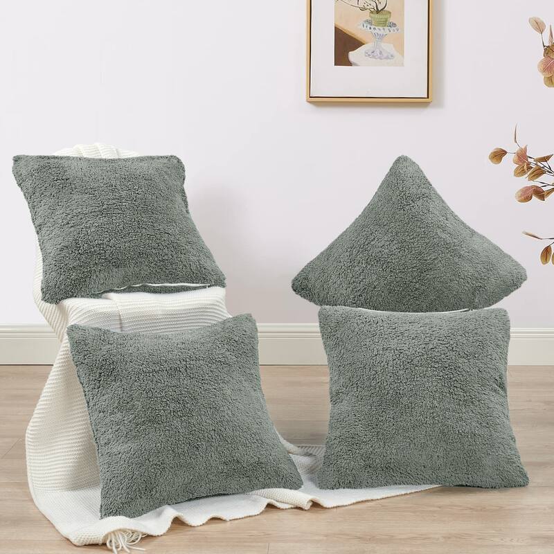 Accent Sherpa Pillow Cover Set of 4 20Inch x 20Inch, NO INSERT