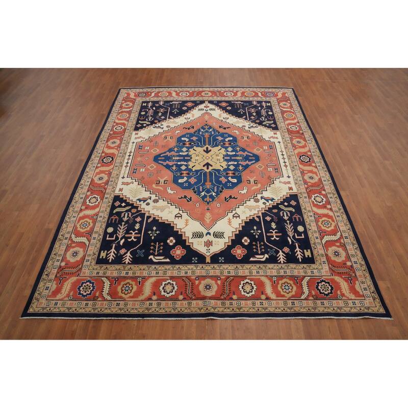 Hand Knotted Oriental 100% Wool Carpet Traditional Medallion Oranges & Rust Ziegler Area Rug - 11' 8'' X 8' 11''