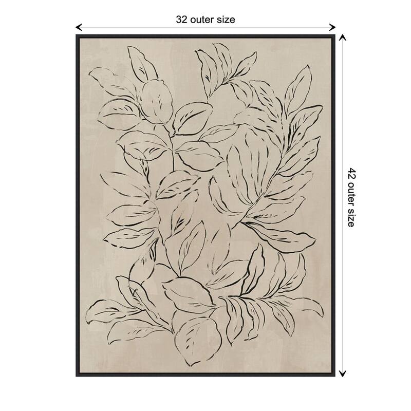Outlined Leaves II by Asia Jensen Framed Canvas Wall Art Print - Sylvie Black - 32 x 42 in - Plastic - Black