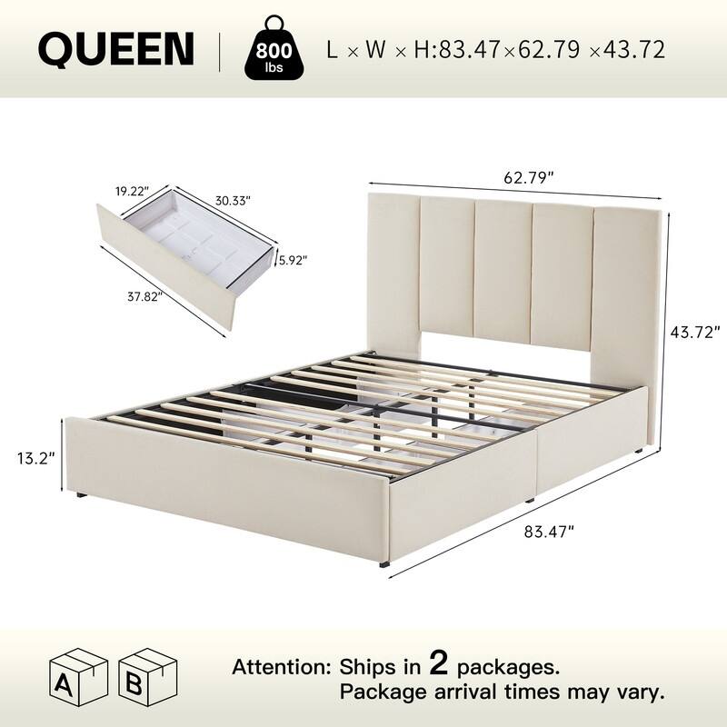 Plywood Frame Platform Bed with Storage Drawers