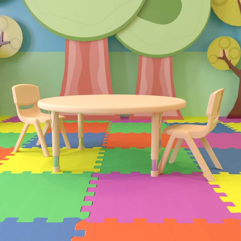 45" Round Plastic Height Adjustable Activity Table Set with 2 or 4 Chairs - 2 chairs - Natural