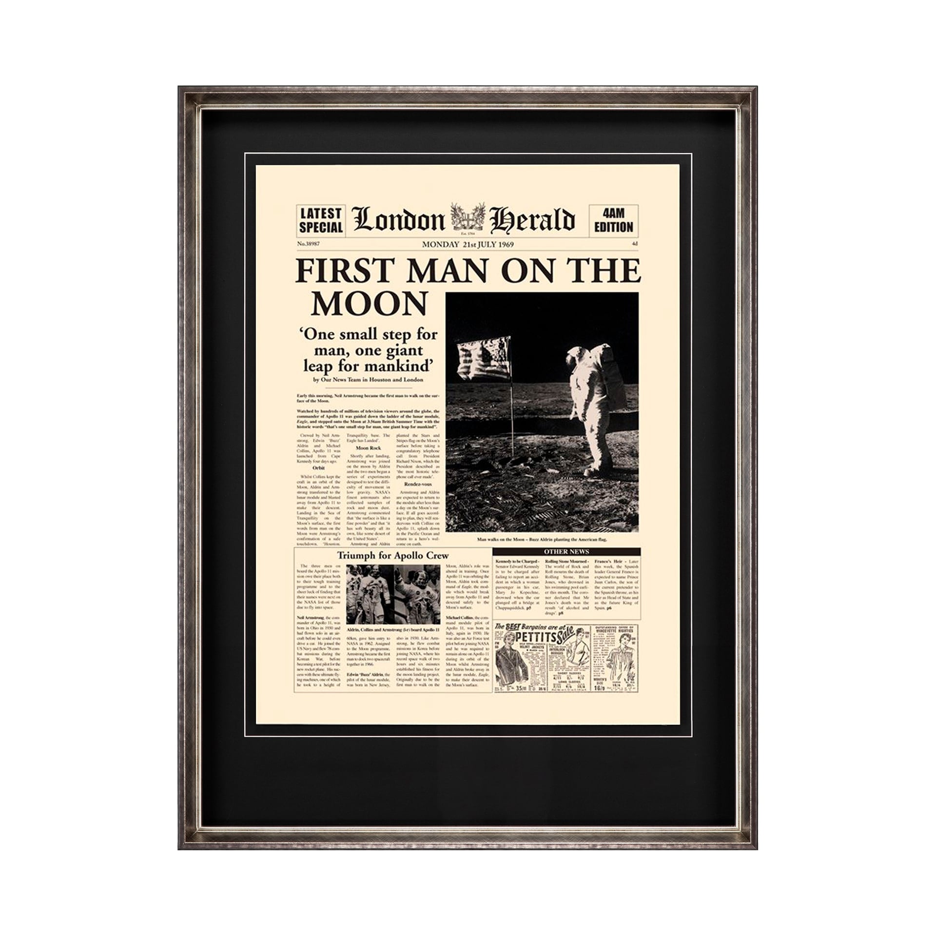 First Man On The Moon by Vintage Collection Hand Embelished Framed Art Photo Matted under Glass