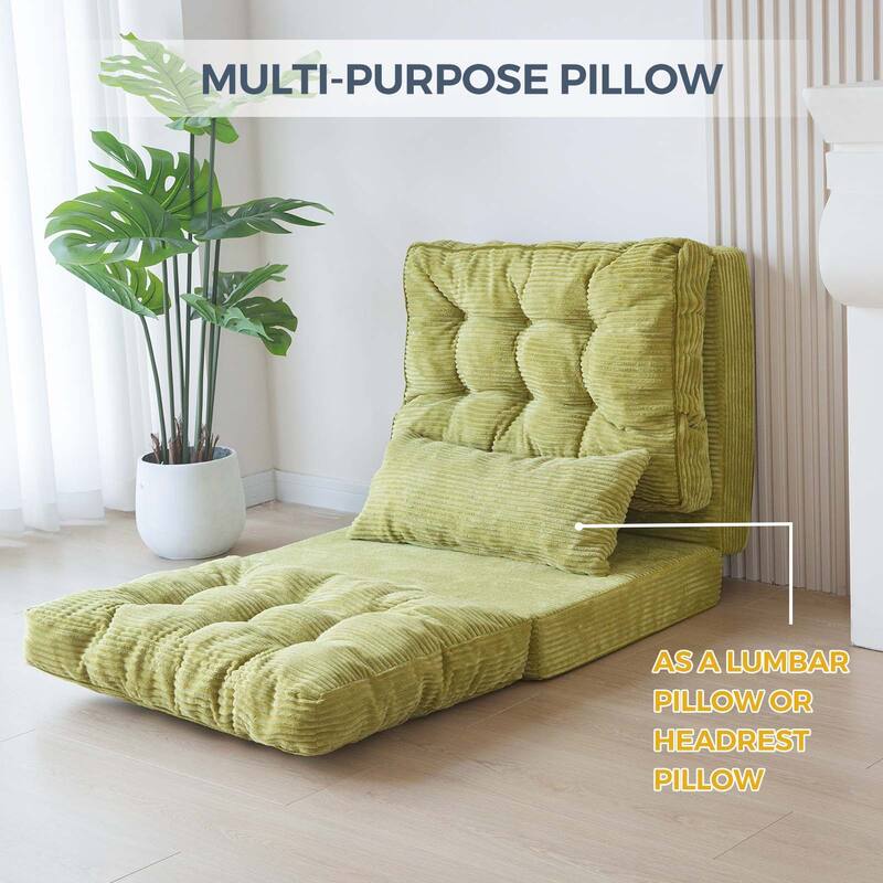 Corduroy Bean Bag Bed Tufted Folding Sofa Bed with Pillows