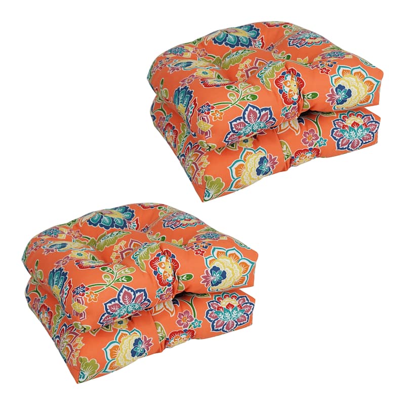 19-inch Rounded Back Tufted Indoor/Outdoor Chair Cushions (Set of 4) - 19" x 19"