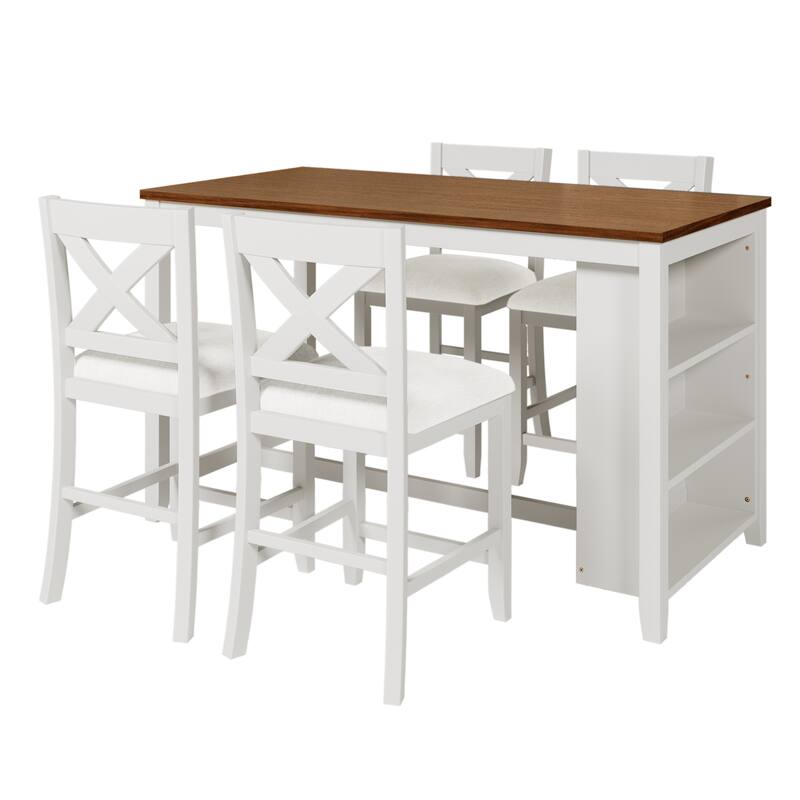 5-Piece Rustic Dining Set with Wooden Bar Table & 4 Chairs