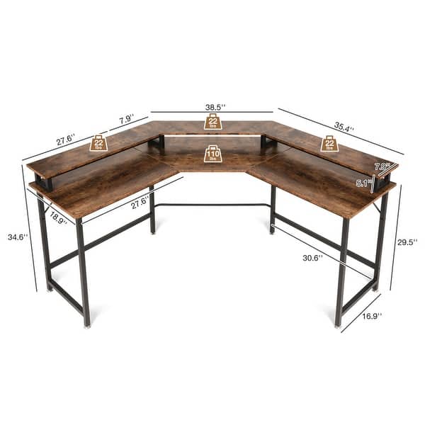 Large L Shaped Computer Desk w/ Monitor Stand, Corner Desk Gaming Desk