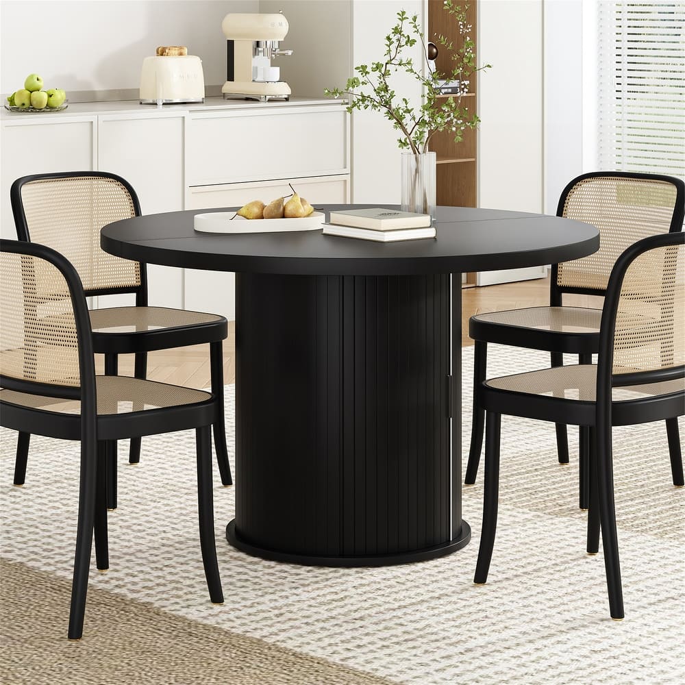 43" Round Wood Top Dining Table for 4 with Sturdy Metal Base