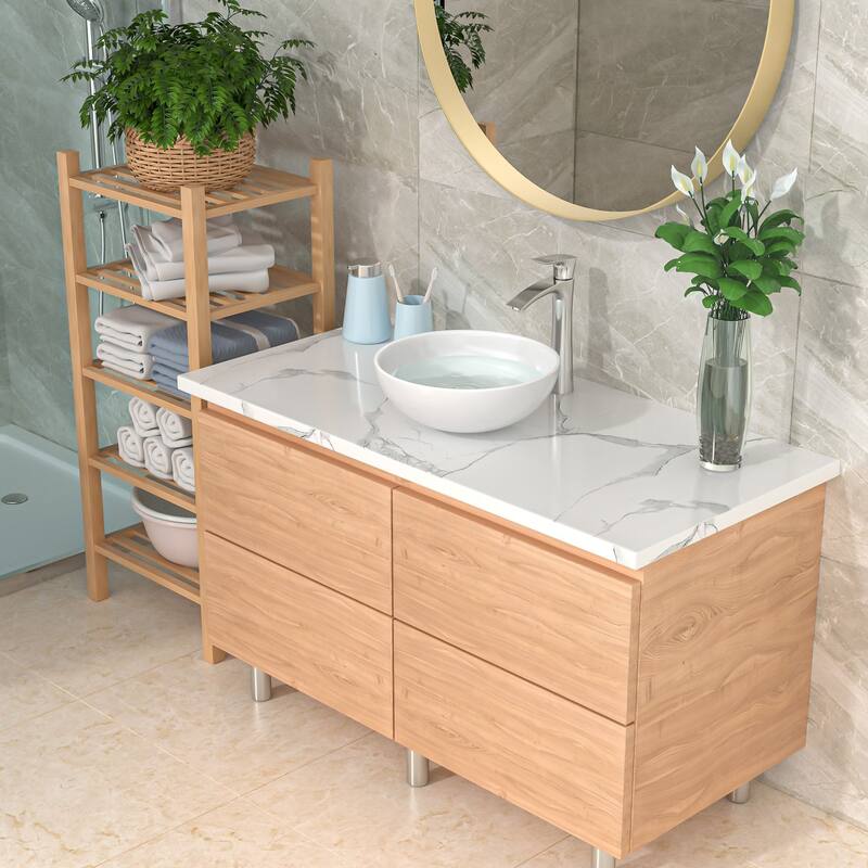 Lordear 16x16 Inch Round Bowl Vessel Sink Modern Bathroom Above Counter White Porcelain Ceramic Vessel Vanity Sink