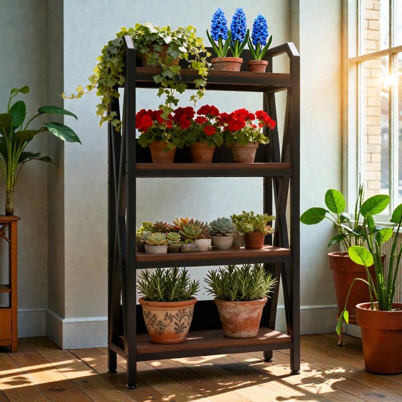 56.3 Inch Bakers Rack with 4 Tier Storage Shelves, Metal and Wood Kitchen Organizer for Pantry, Garage and Bathroom