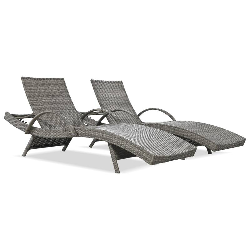 2-piece Outdoor Wicker Chaise Lounge Chairs Set with Pull-out Side Table, Patio Pool Adjustable Reclining Sun Lounger