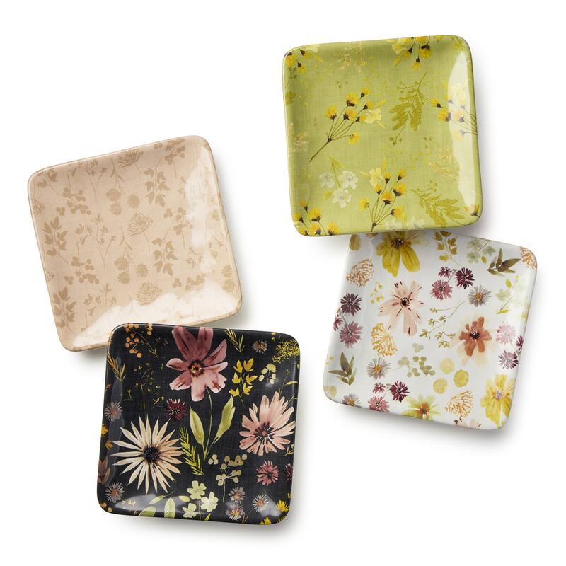 Certified International Wildflowers 6" Canape/Luncheon Plates, Set of 4 Assorted Designs - 6.00"L x 6.00"W x 0.50"H