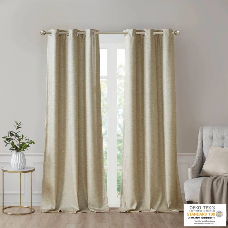 SunSmart Leighton Tonal Printed Faux Silk Total Blackout Curtain Panel Pair - 42x95" - Taupe