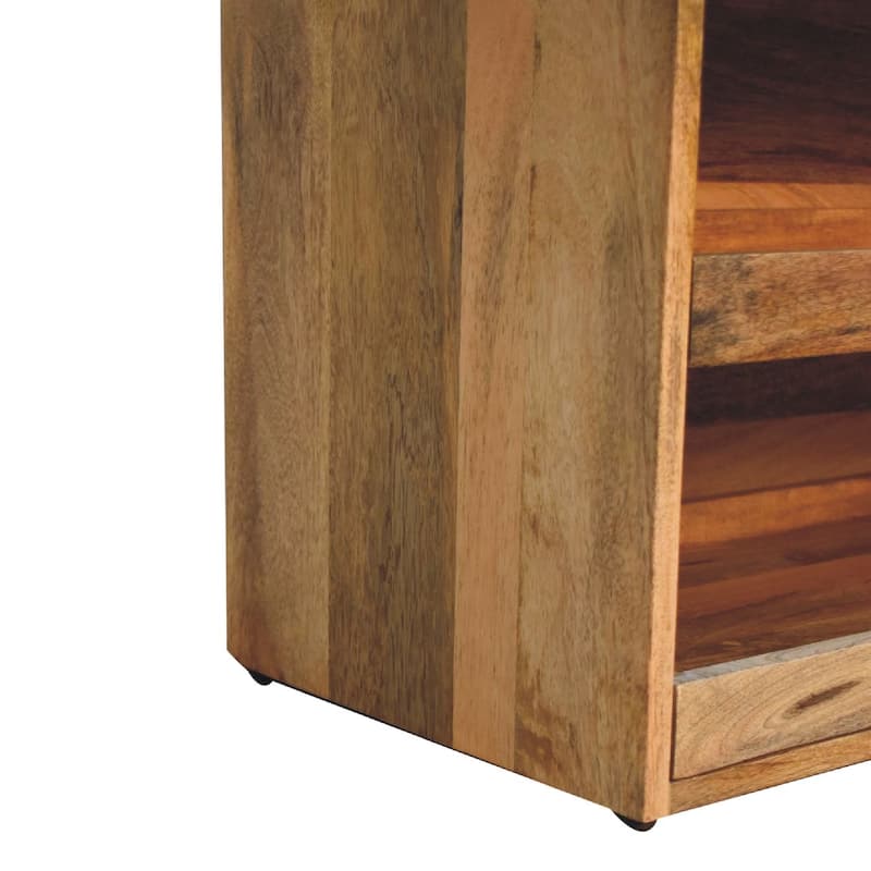 Artisan Furniture Solid Wood Buffalo Hide Pull out Oak-ish Shoe Storage Bench, Brown