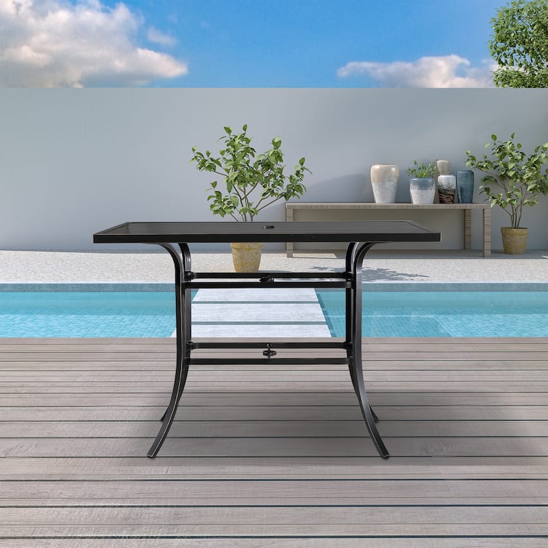 Clihome 82/60 in. W Aluminum Steel Dining Table with Umbrella hole