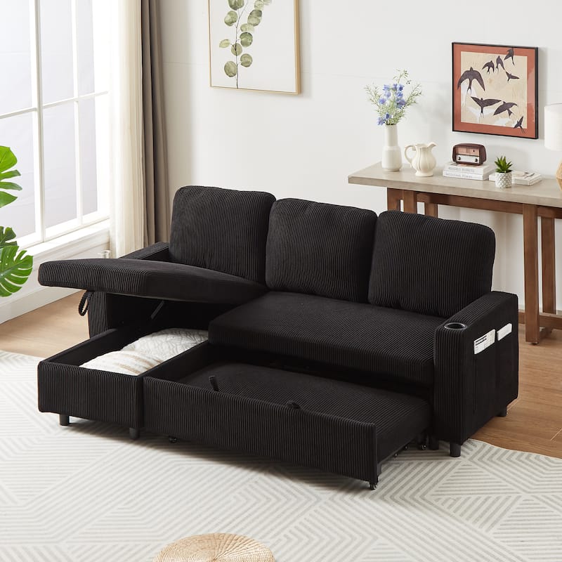 Comfortable Corduroy L-Shaped Combo Sofa Bed - Reversible Sleeper Sofa for Living Room, Office, and Apartment Spaces