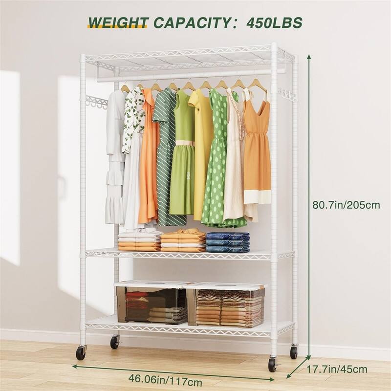 G1L 3 Tiers Garment Rack with Storage Shelves - 17.7"D x 46.06"W x 80.7"H
