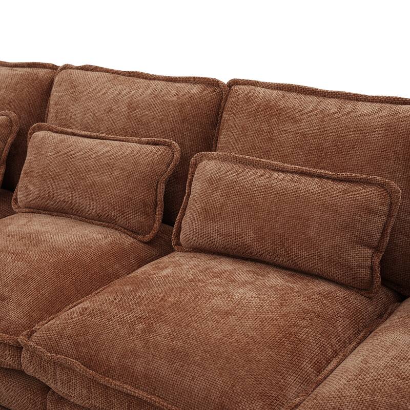 Chenille U-shape Sectional Sofa with Chaise and Storage Ottoman, Modular Couch with USB/Type-C Ports, Side Pockets, Phone Holder