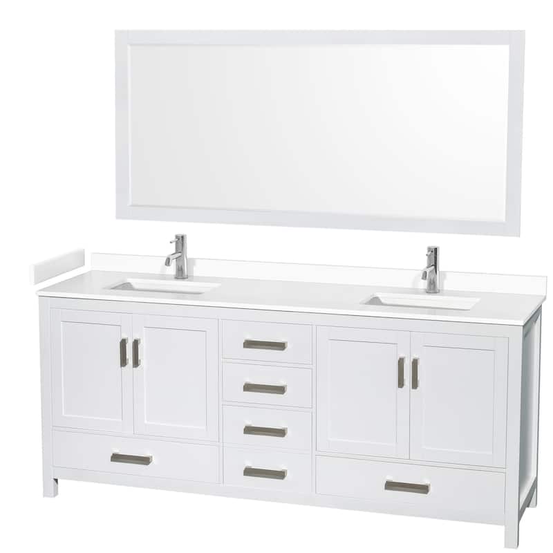Wyndham Collection Sheffield 80" Double Bathroom Vanity, Carrara - White / White Cultured Marble Top / Brushed Chrome