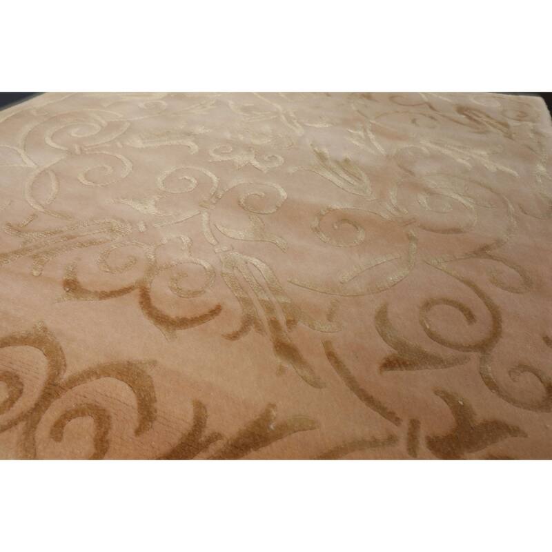 Wool & Silk Tan Tibetan Transitional Floral 3'x5'1'' Hand Knotted Rug - 3' x 5' 1''