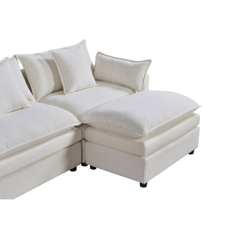 142.52" U-Shaped 6-Seat Sectional Sofa with Convertible Chaise and Ottomans, Spacious Cloud Couch