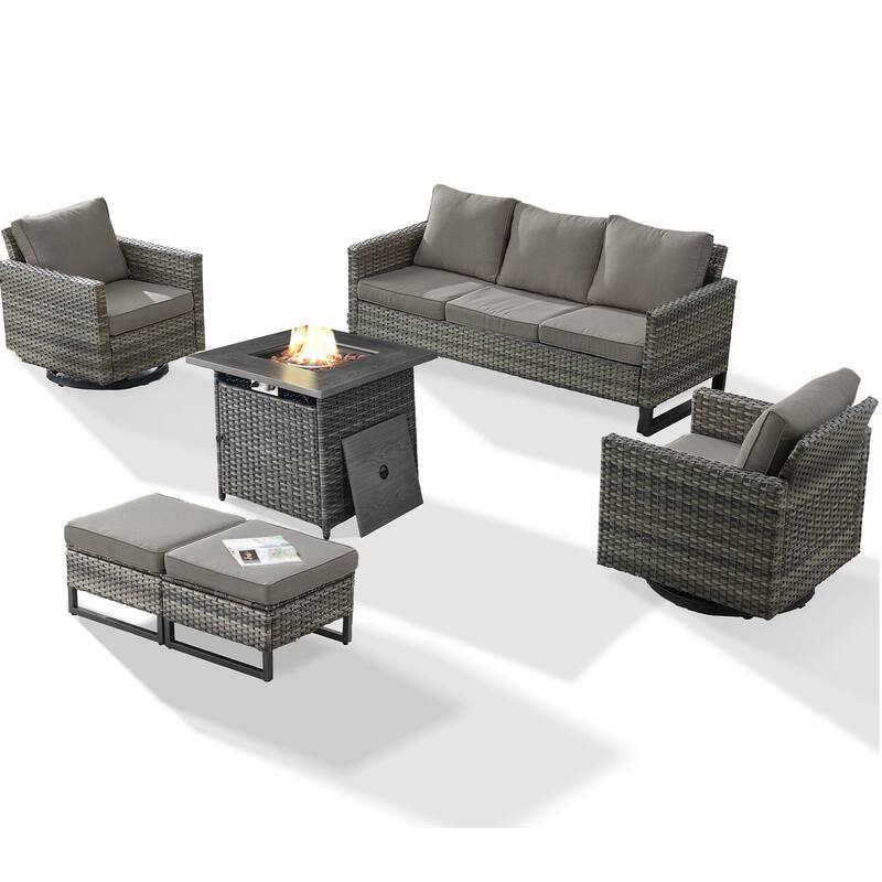 Pati Sofa with Fire Pit Table and Swivel Chairs
