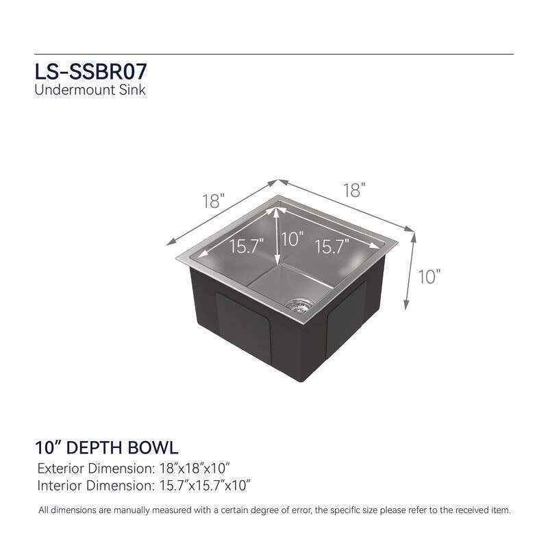 Stainless Steel Undermount Kitchen Sink Dark Gray Brushed Rectangular 18x18x10 with Grid Drain - 18" x 18" x 10"