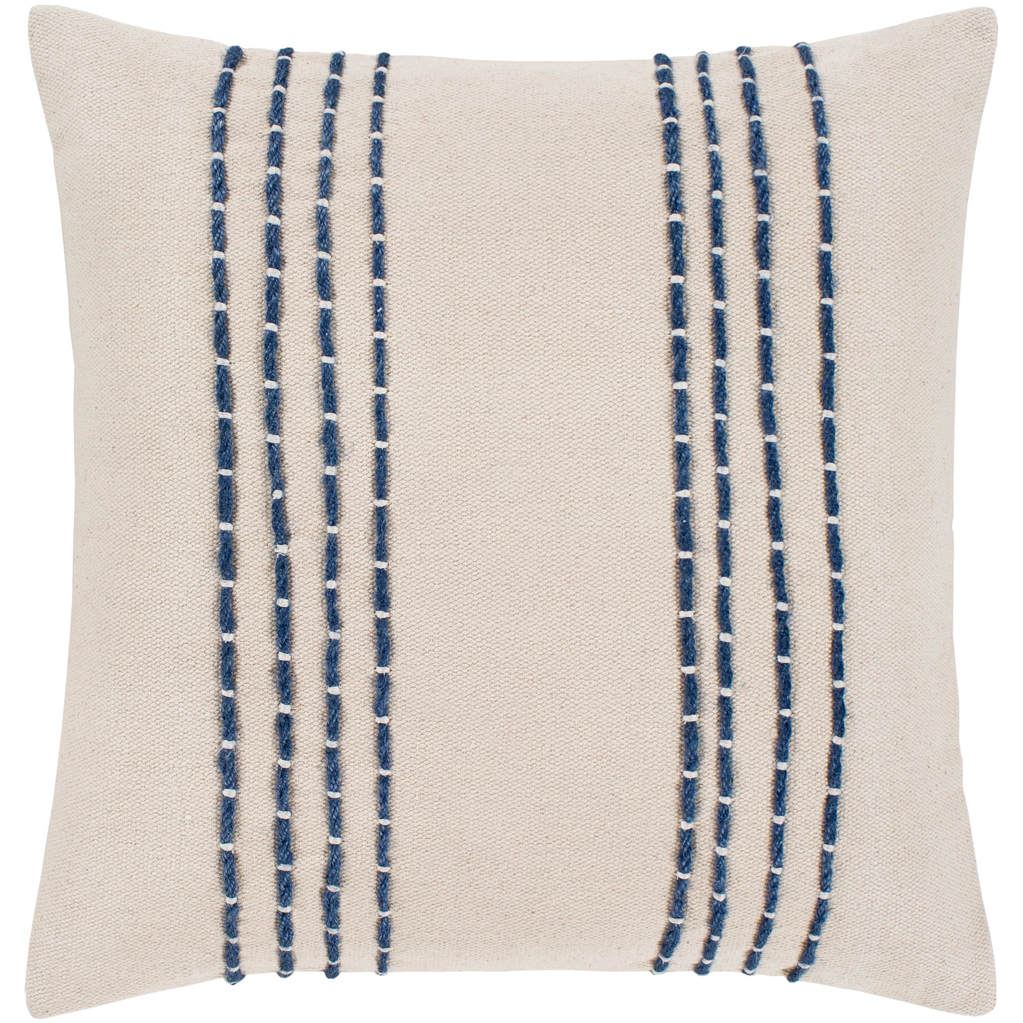 Artistic Weavers Malik Cream & Navy Hand Embroidered Feather Down Throw Pillow (20" x 20")