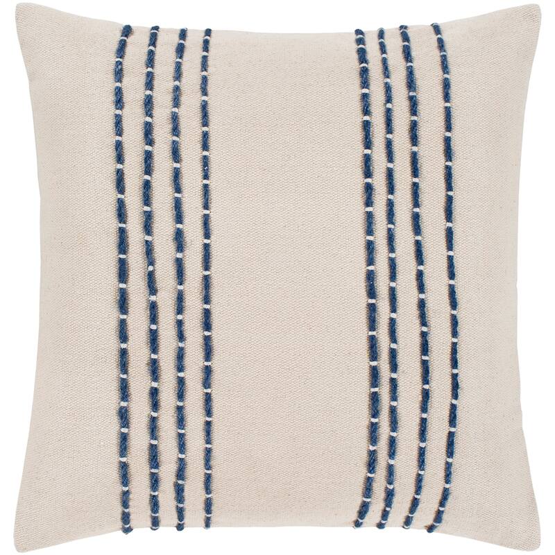 Artistic Weavers Malik Cream & Navy Hand Embroidered Poly Fill Throw Pillow (20" x 20")