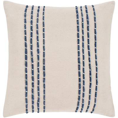 Artistic Weavers Malik Cream & Navy Hand Embroidered Poly Fill Throw Pillow (20" x 20")